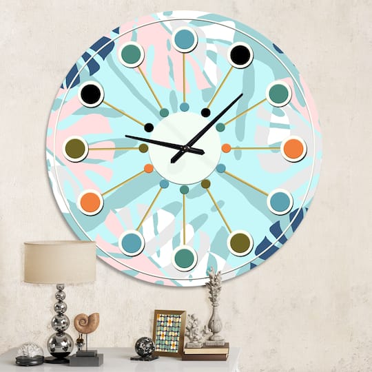 Designart 'Retro Floral Pattern Ii Mid-Century Modern Wall Clock
